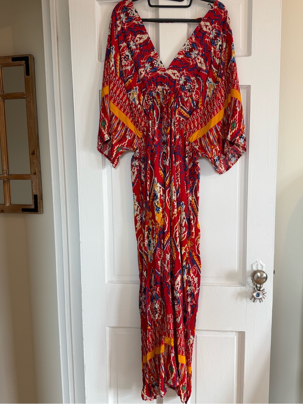 SHEIN Red Printed Maxi Dress with Yellow Accents